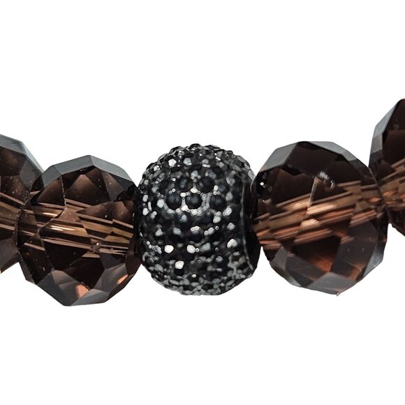 Elegant Brown Crystal Beaded Stretch Bracelet Black Rhinestone Accent Bead Women - Picture 2 of 3